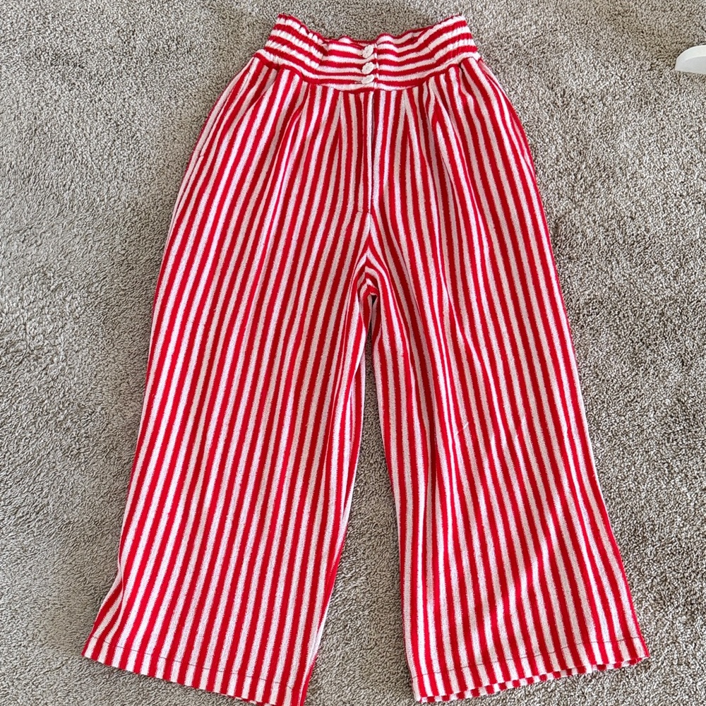 Red and White Striped High waist pants